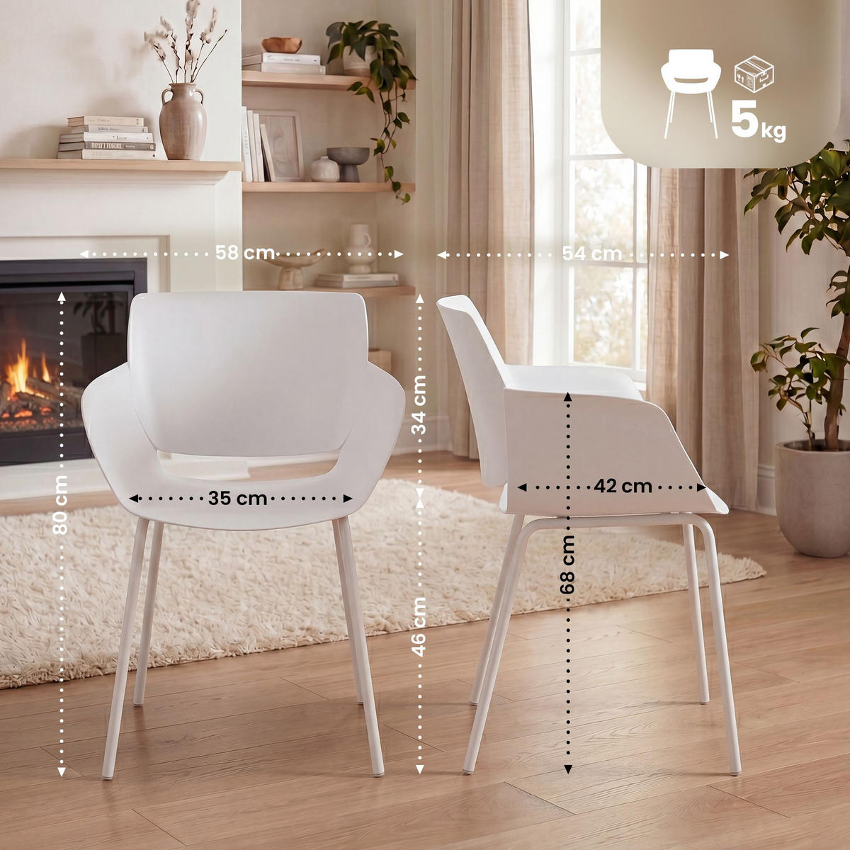 STUHL 2 Kunststoff Weiß - Weiß, Kunststoff/Metall (58/80/54cm) - CLP