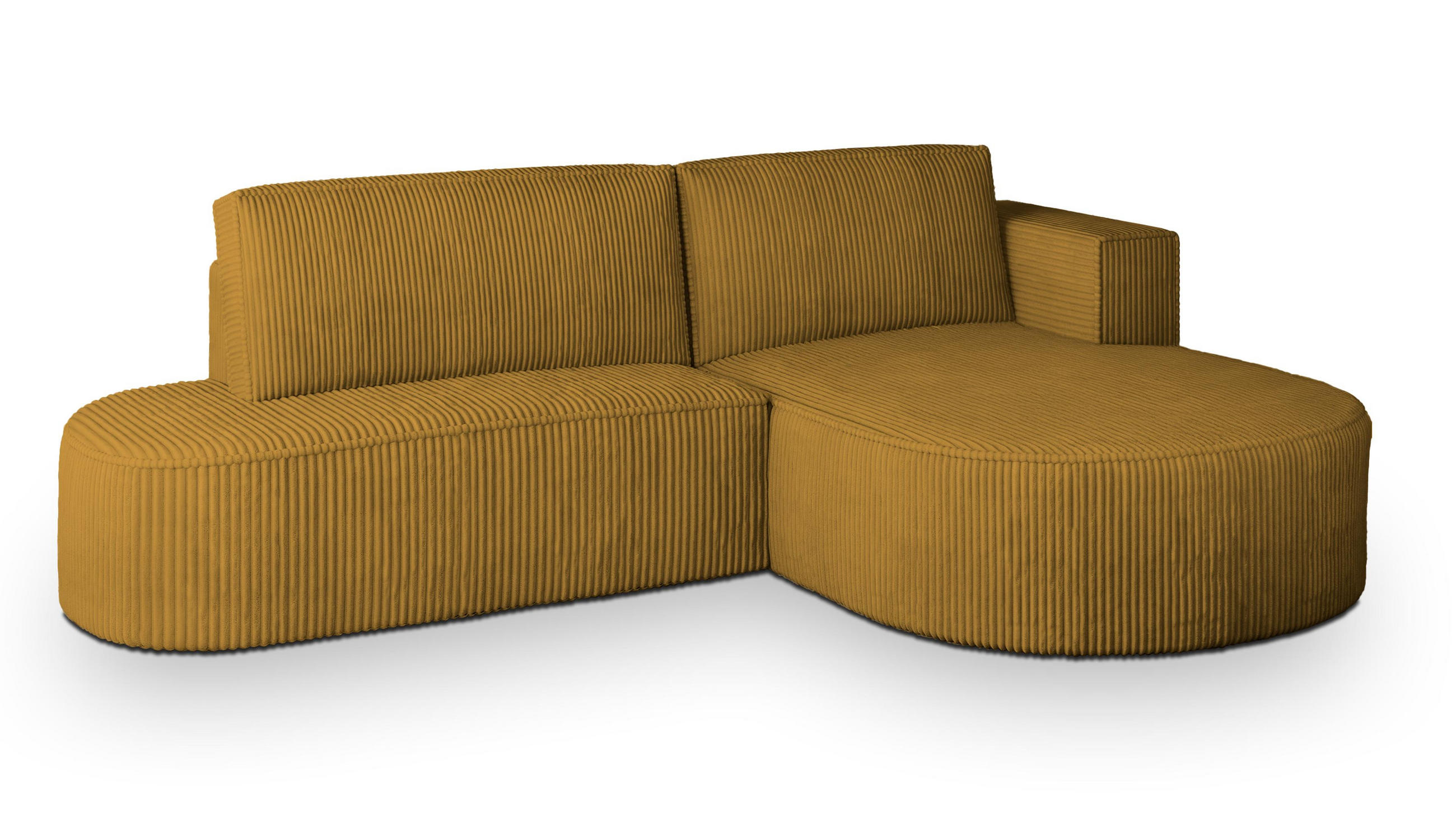 ECKSOFA CORTIO P R-S Gelb Kordstoff mit Schlaffunktion - Gelb, Holz (265/174cm) - MASSENO