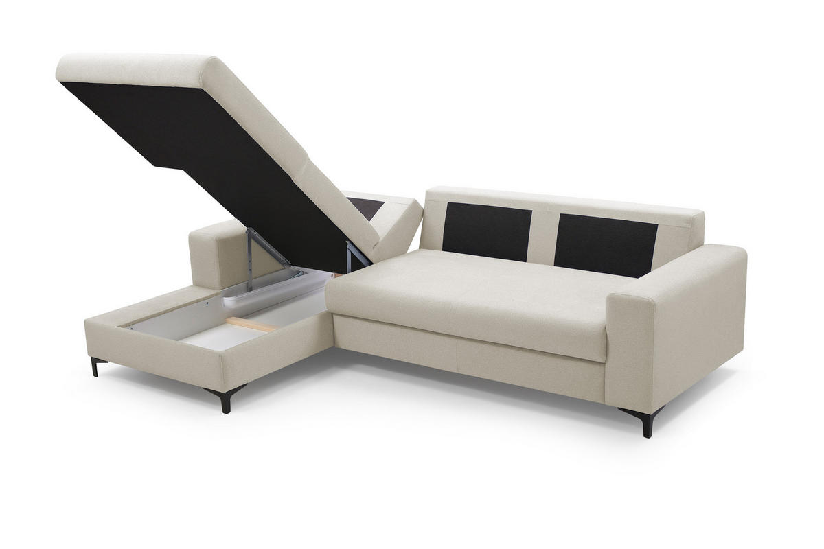 ECKSOFA AVRA L-förmig, mit Stauraumbehälter-in RINO-Stoff, Komfort & Eleganz, lose Rückenkissen, freistehend, LINKS 165x251x85 cm Beige - Beige, Holz/Textil (165/251cm) - DomoHome