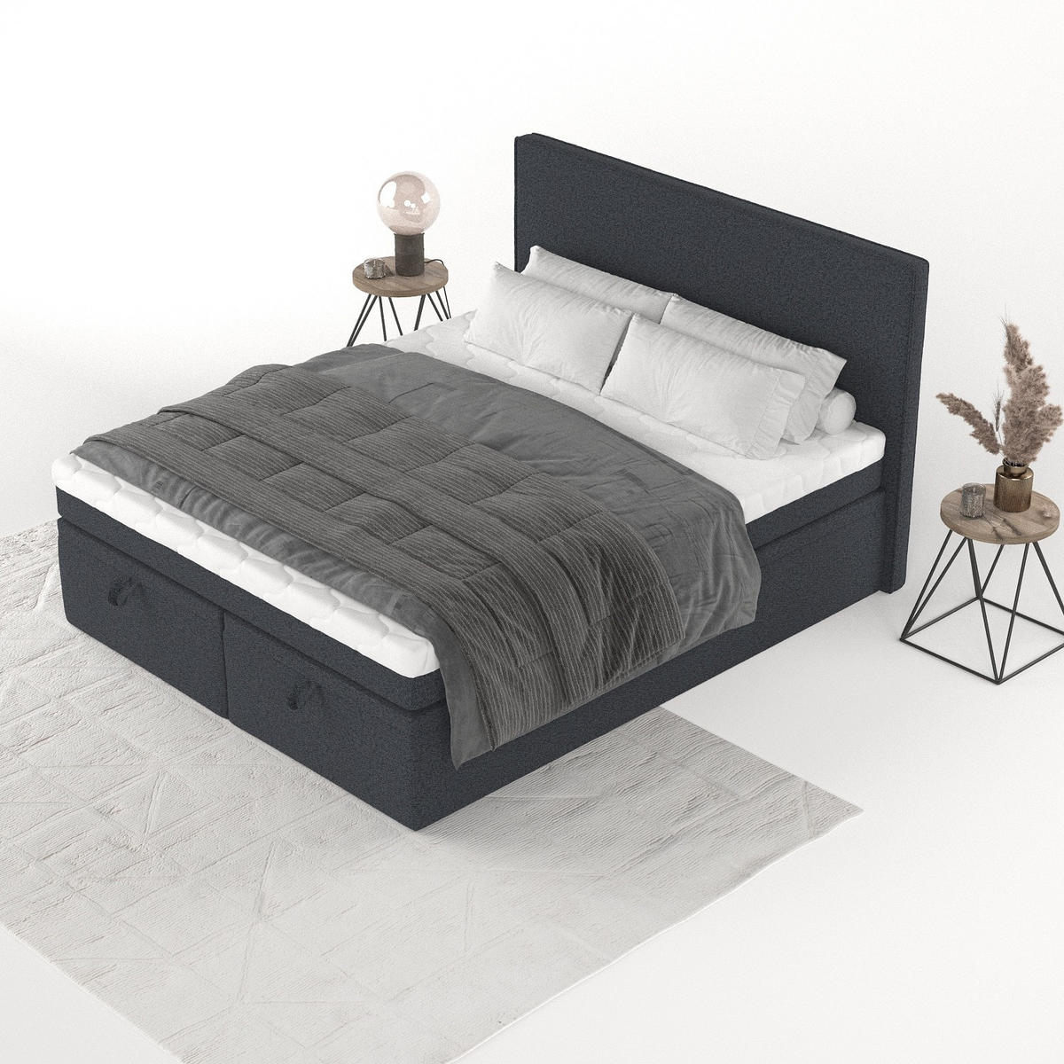 BOXBETT Zalla 200/200 cm Anthrazit im Riva Stoff - Anthrazit/Schwarz, Holz/Holzwerkstoff (200/200cm) - AltaBeds