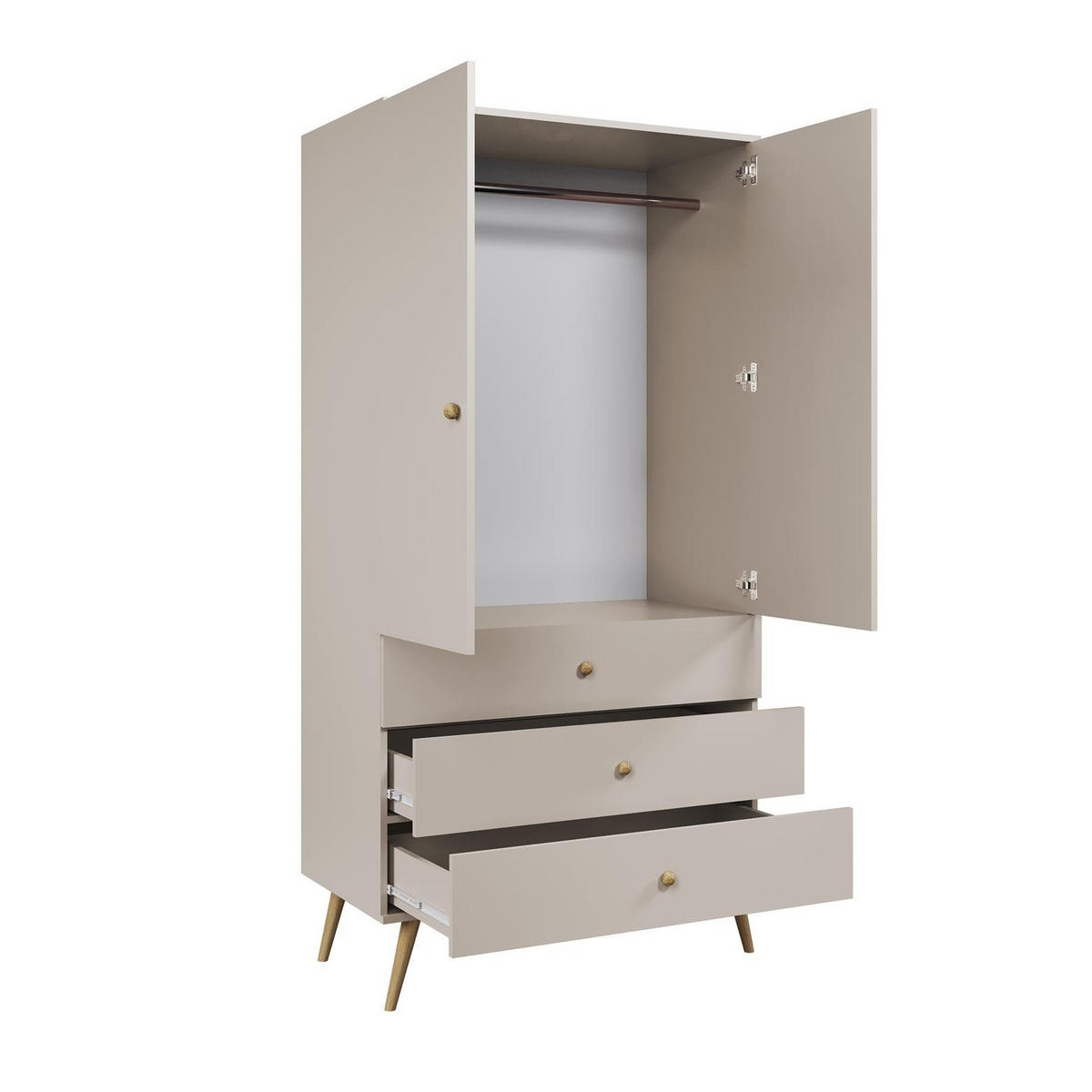 KLEIDERSCHRANK Ikon Kaschmir, zweitüriger Kleiderschrank mit Schubladen - Kaschmir/Beige, Holz/Holzwerkstoff (100/202/52cm) - Bettso