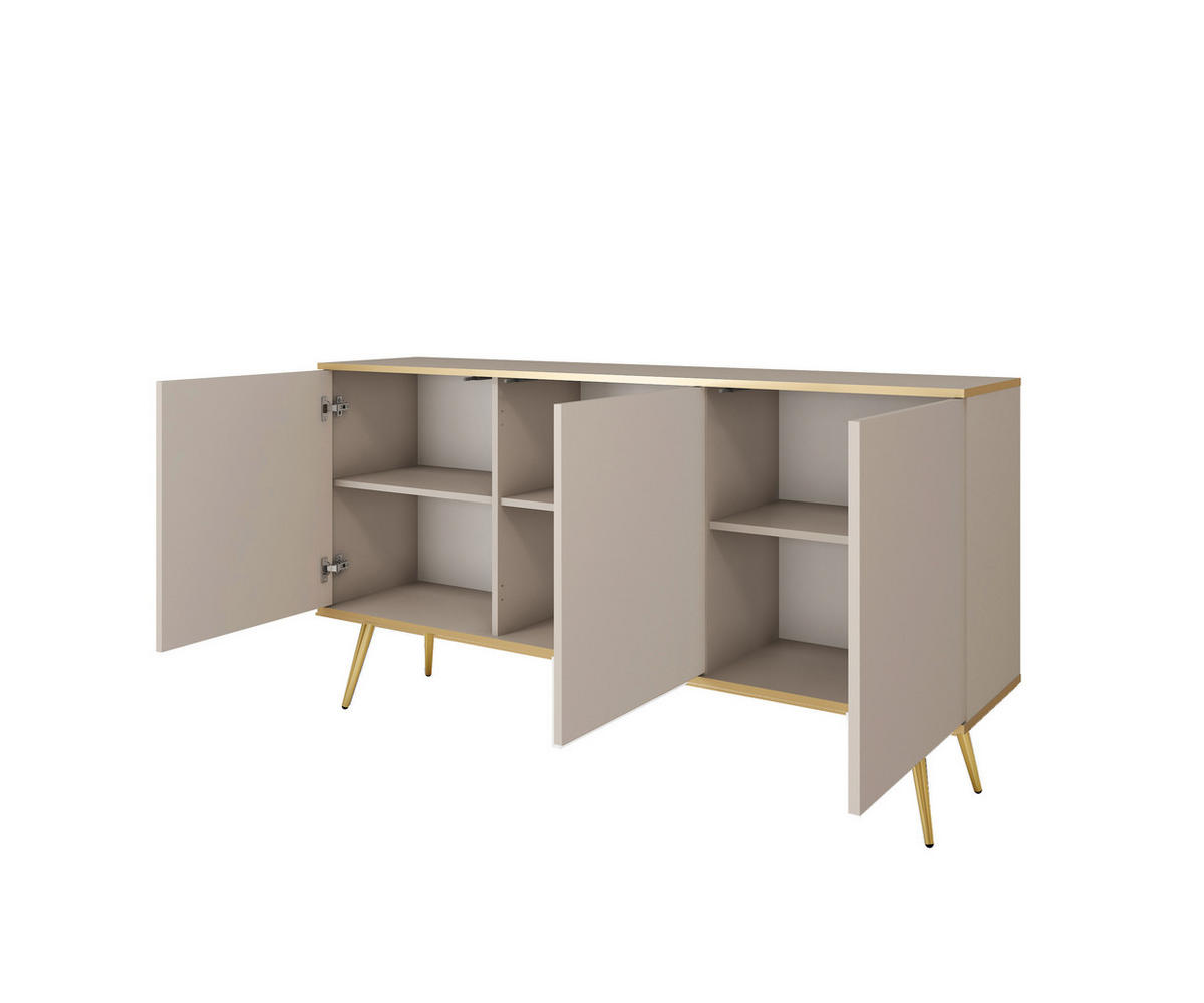 KOMMODE ORO - K-160, 2-Türen, 2-Schubladen, Push-to-Open 160x39x85 cm Beige/Gold - Beige/Goldfarben, Holzwerkstoff/Kunststoff (160/85/39cm) - DomoHome