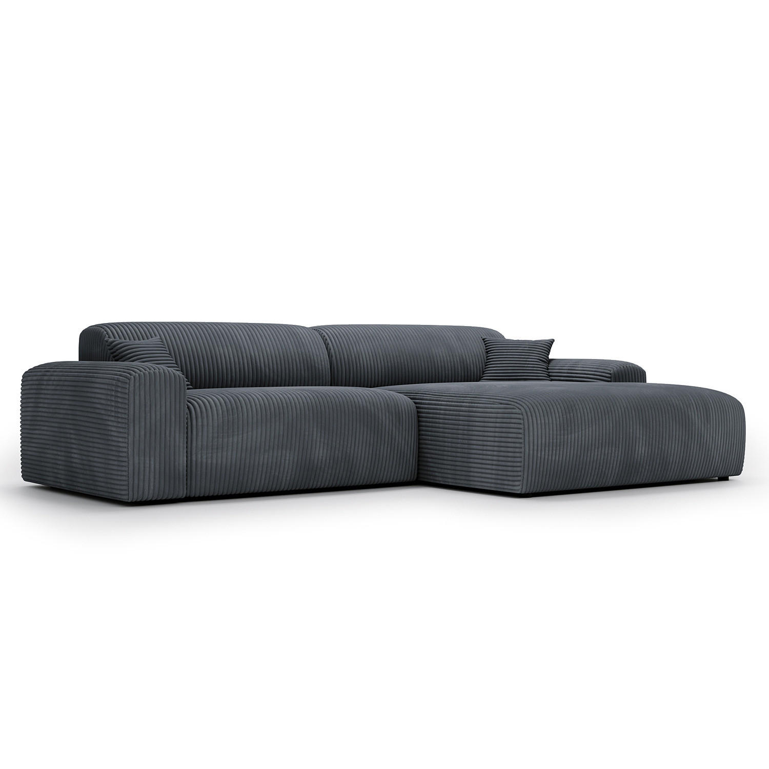 ECKSOFA mit Longchair - Cord - Blaugrau/Schwarz, Kunststoff/Textil (284/178cm) - home24