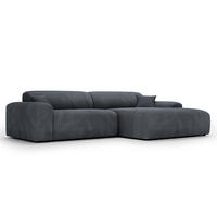 ECKSOFA mit Longchair - Cord - Blaugrau/Schwarz, Kunststoff/Textil (284/178cm) - home24