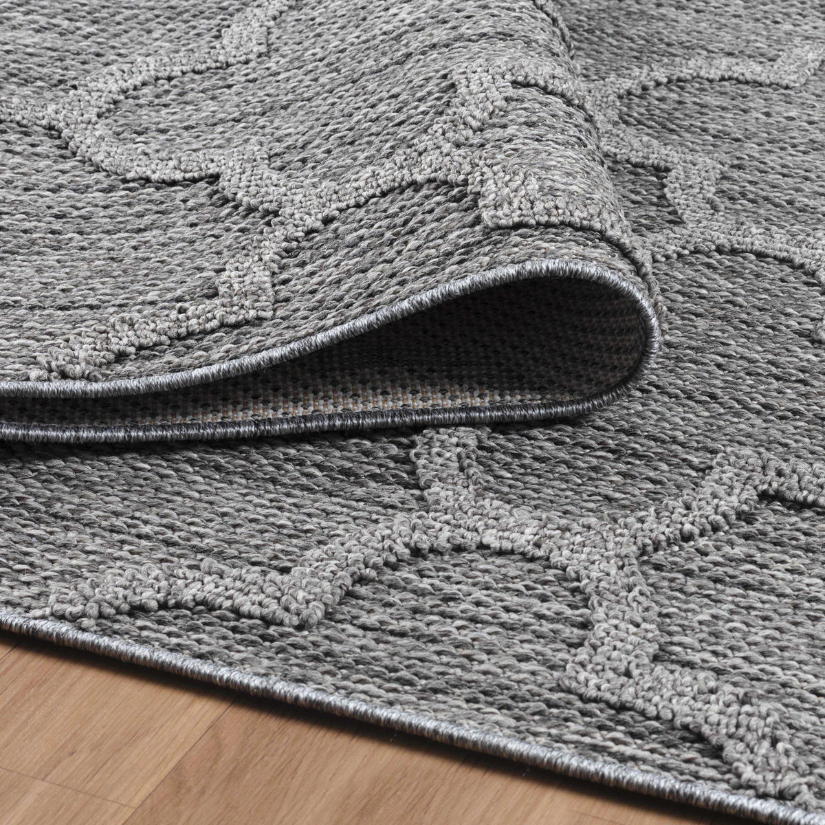 TEPPICH Outdoor Flachgewebe Skandi-Muster Polypropylen Balkon Grau Rechteckig 200x290 - Grau, Textil (200/290cm) - KADIMA DESIGN