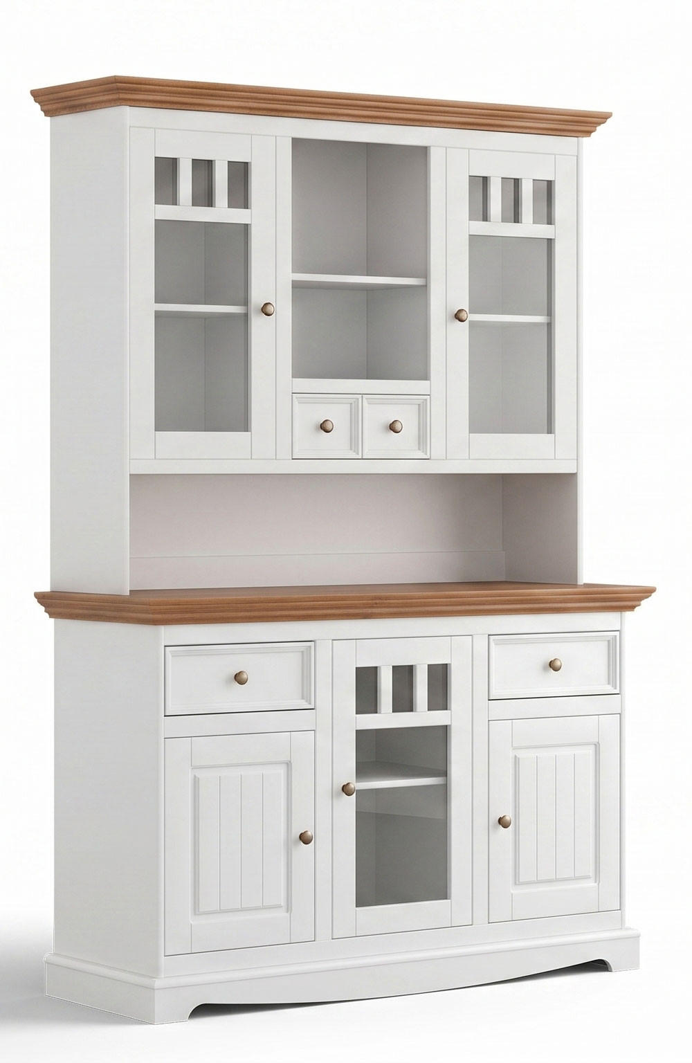 BUFFETSCHRANK Belluno Elegante Kiefer weiß (RAL9010) lackiert / Kiefer gebeizt, Eichefarben 130 / 45 / 190cm - Eichefarben/Weiß, Holz/Metall (130/190/45cm) - Feldmann-Wohnen