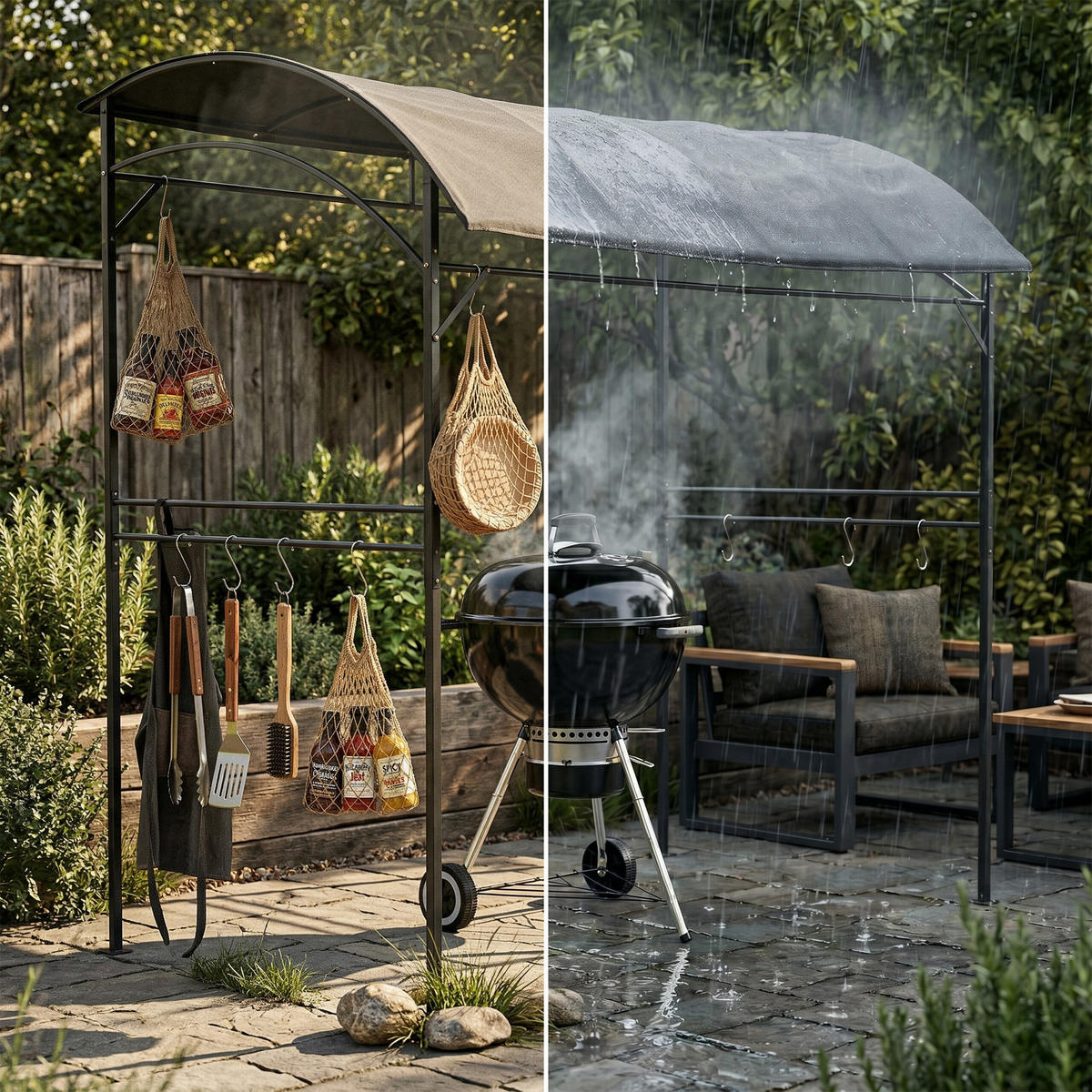 GRILL-PAVILLON - Anthrazit, Textil/Metall (220/220/150cm) - Relaxdays
