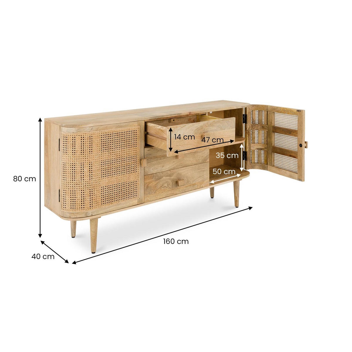 SIDEBOARD DION natur - Naturfarben, Holz (160/80/40cm) - IDIMEX