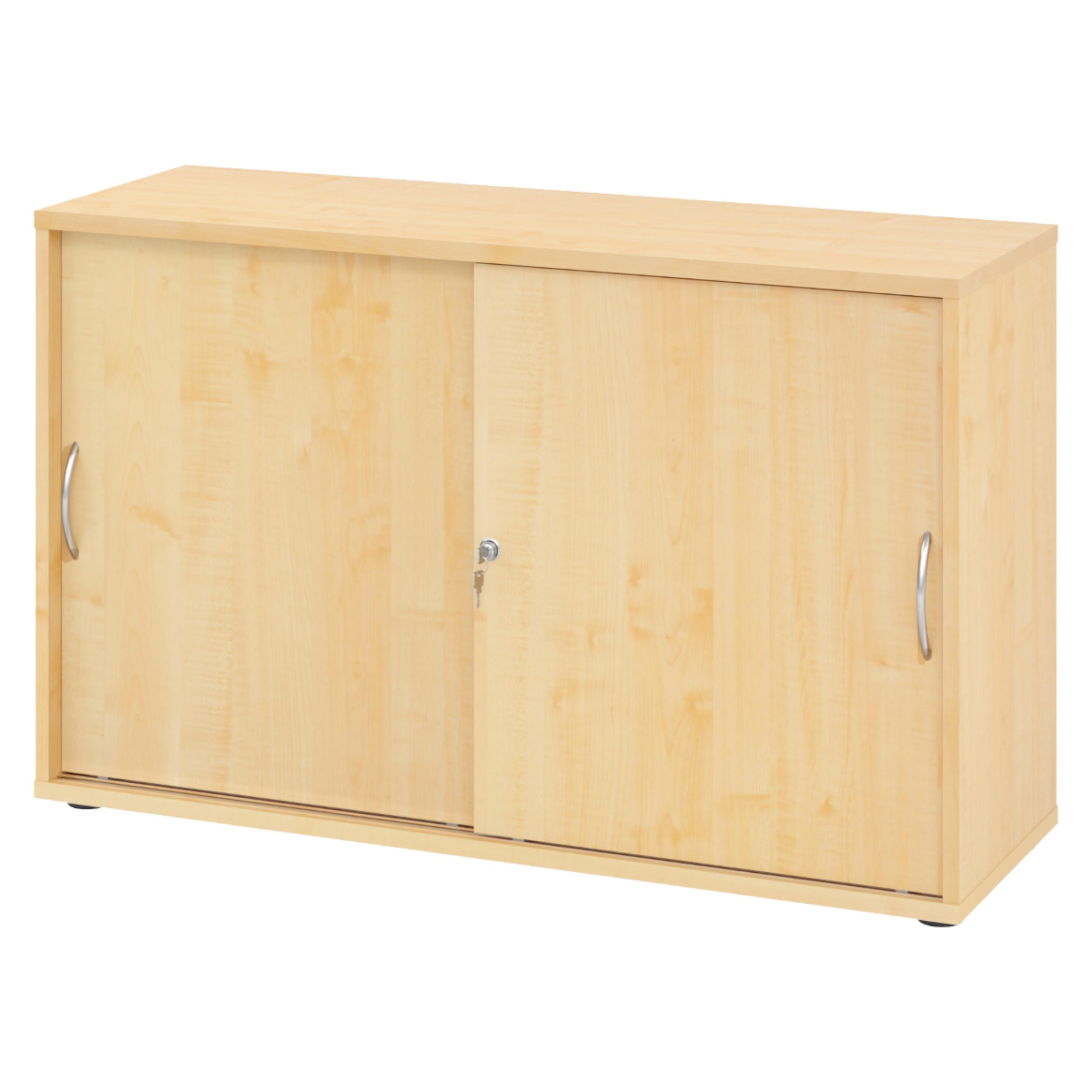 SCHIEBETÜRENSCHRANK - 2 Ordnerhöhen 40/120/74,8 cm in Ahornfarben Bogengriff (Metall) - Ahornfarben, Holzwerkstoff (120/74.8/40cm) - bümö