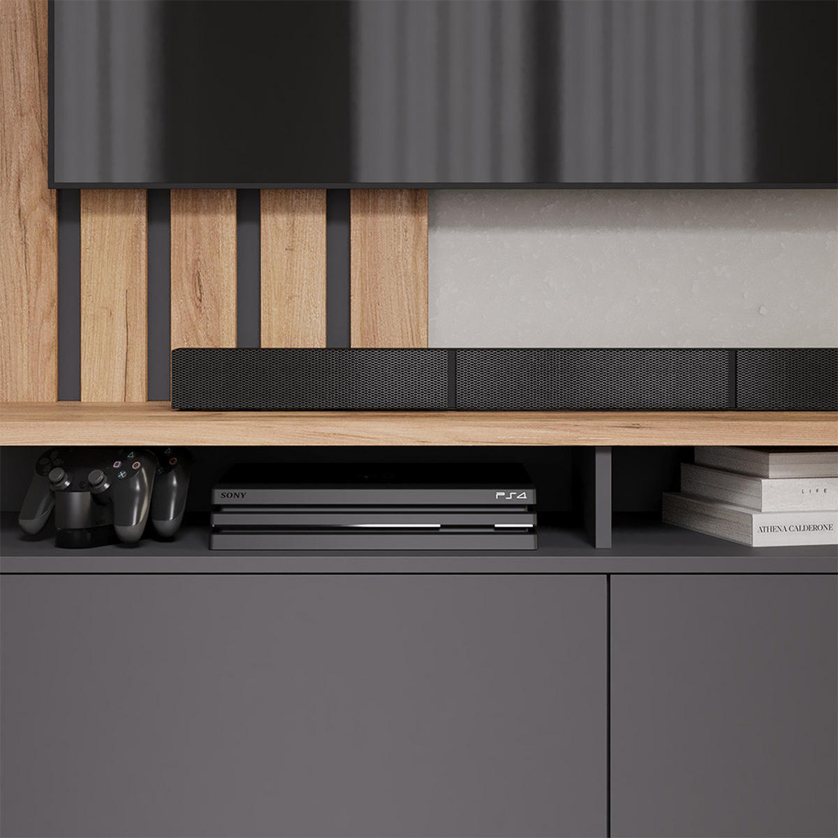 NÁSTĚNNÁ SKŘÍŇKA Harro Zlatý dub power/antracit - medově dubová/antracitová, kompozitní dřevo (139/200/45cm) - Vicco