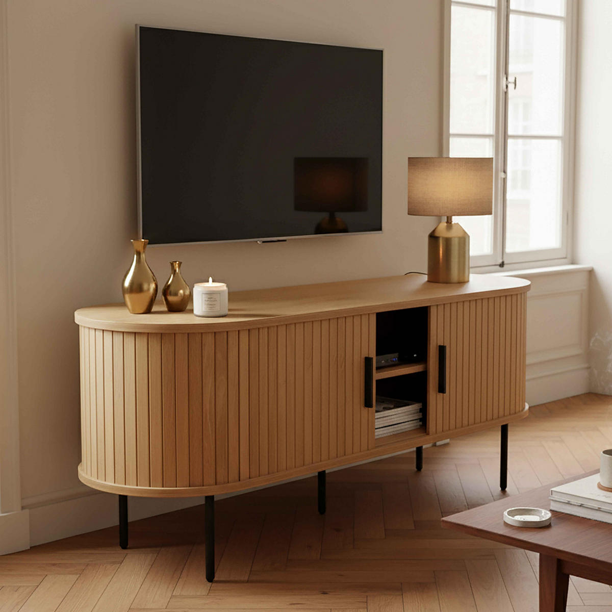 TV-MÖBEL 120 cm, Beige - Beige, Holz (40/52/120cm) - Oviala