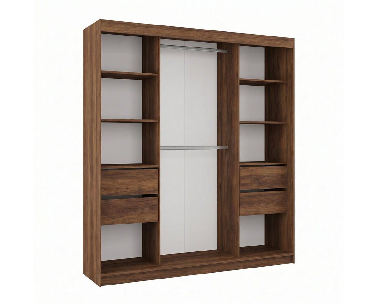 SCHWEBETÜRENSCHRANK LAMELLO 200/216/61 cm Modern Kleiderschrank 2-türig Nussbaumfarben - Nussbaumfarben, Holzwerkstoff (200/216/61cm) - MASSENO