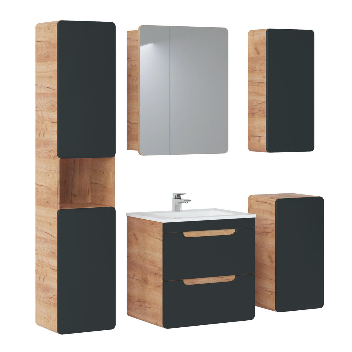 WASCHBECKENUNTERSCHRANK ARVIDA SZK5 Eiche Grau - Grau, Glas/Holzwerkstoff (60/59/46cm) - Komodee