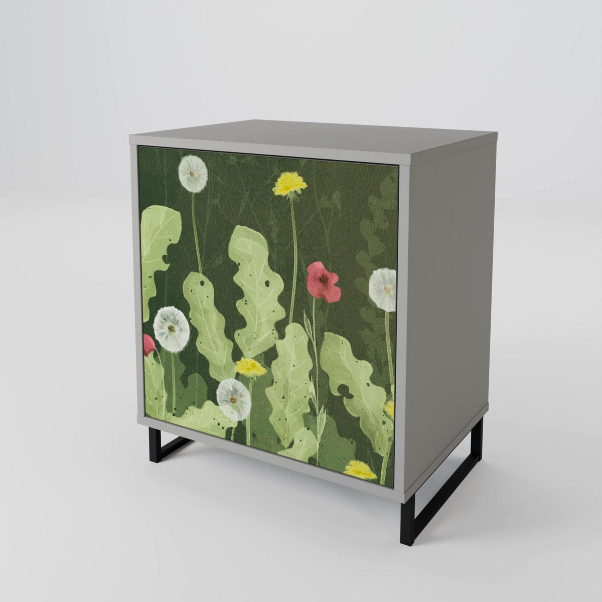 SIDEBOARD DANDELION AMUSE, Grau, 57,5x42x77,5 cm, Schräge Buchenholzfüße - Buchefarben/Multicolor, Holzwerkstoff/Buchenholz (57.5/77.5/42cm) - SpaceRebels