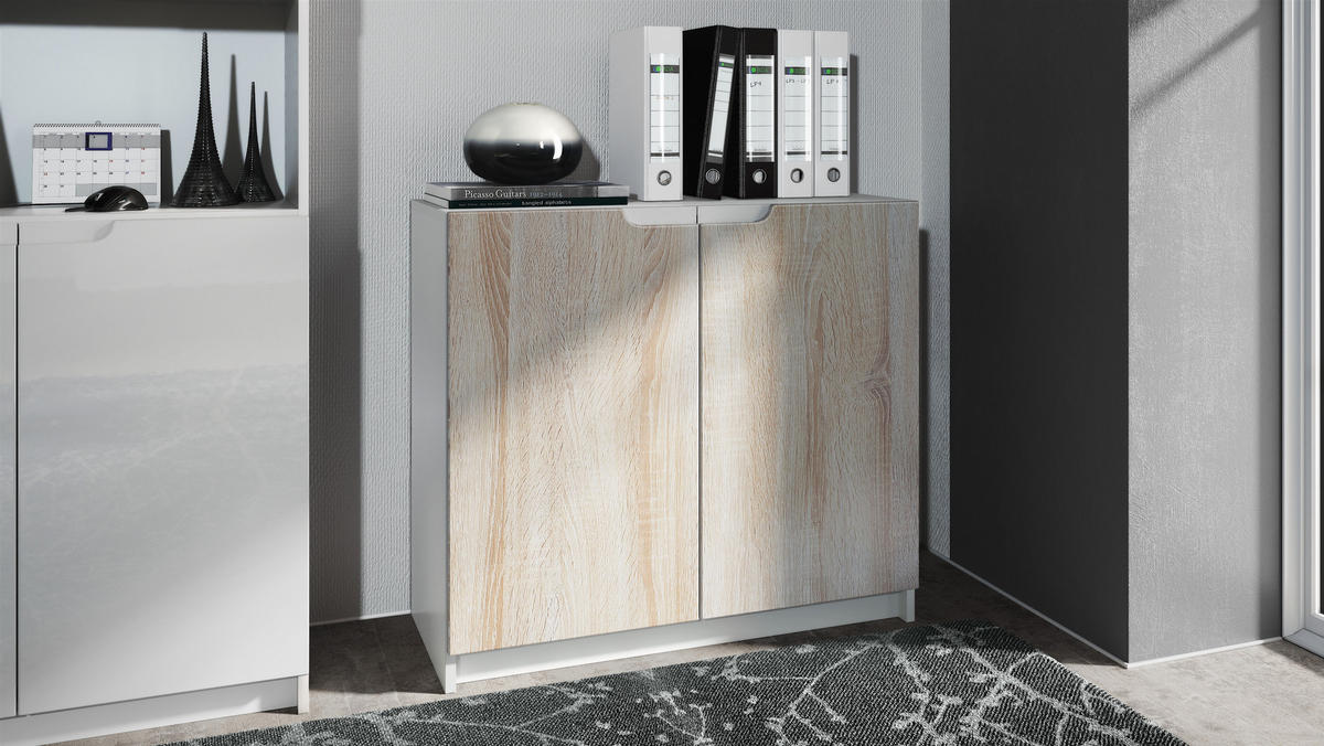 KOMMODE Logan Fronten in Eiche sägerau - Eiche San Remo, Holzwerkstoff (82/78/37cm) - Vladon