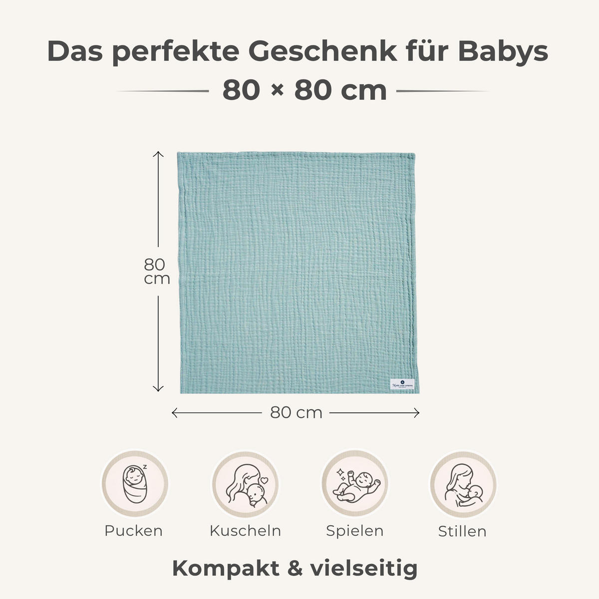 MUSSELINDECKE Babydecke Stilltuch Einschlagdecke Säuglingsdecke Mulltuch ab Geburt - Petrol, Textil (80/80cm) - nordic coast company