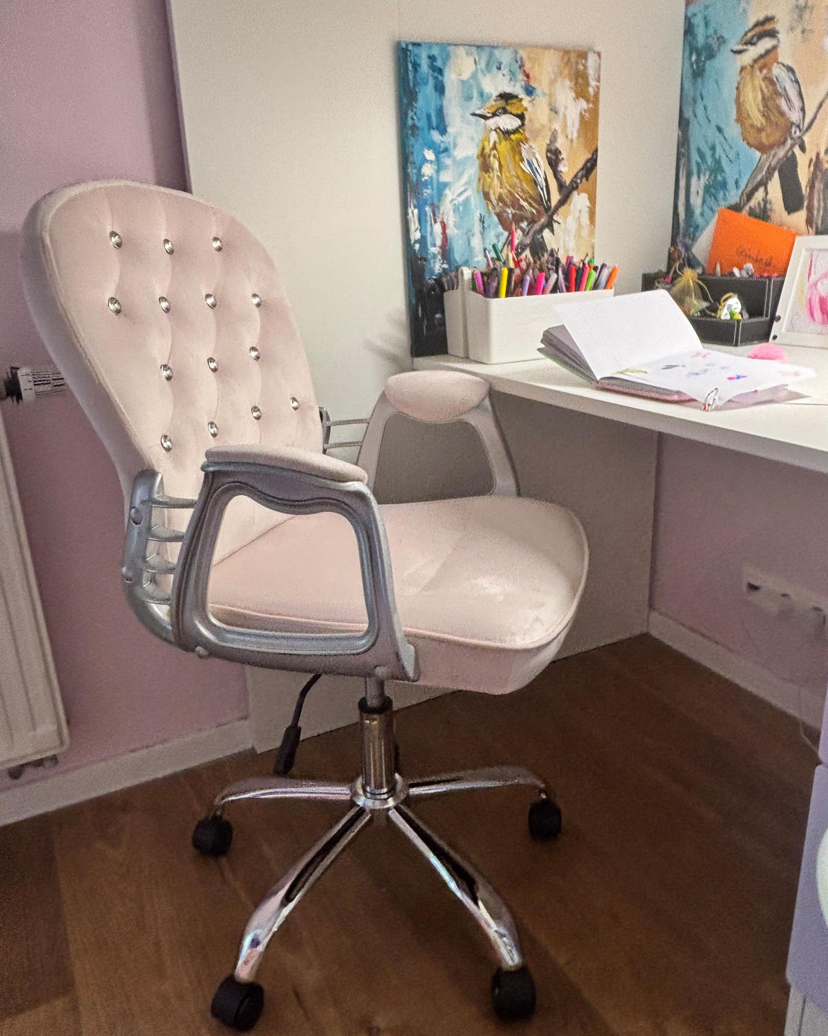 KANCELÁŘSKÁ ŽIDLE Sametová látka Růžová Princess - růžová, kov/textil (60/98/60cm) - Beliani