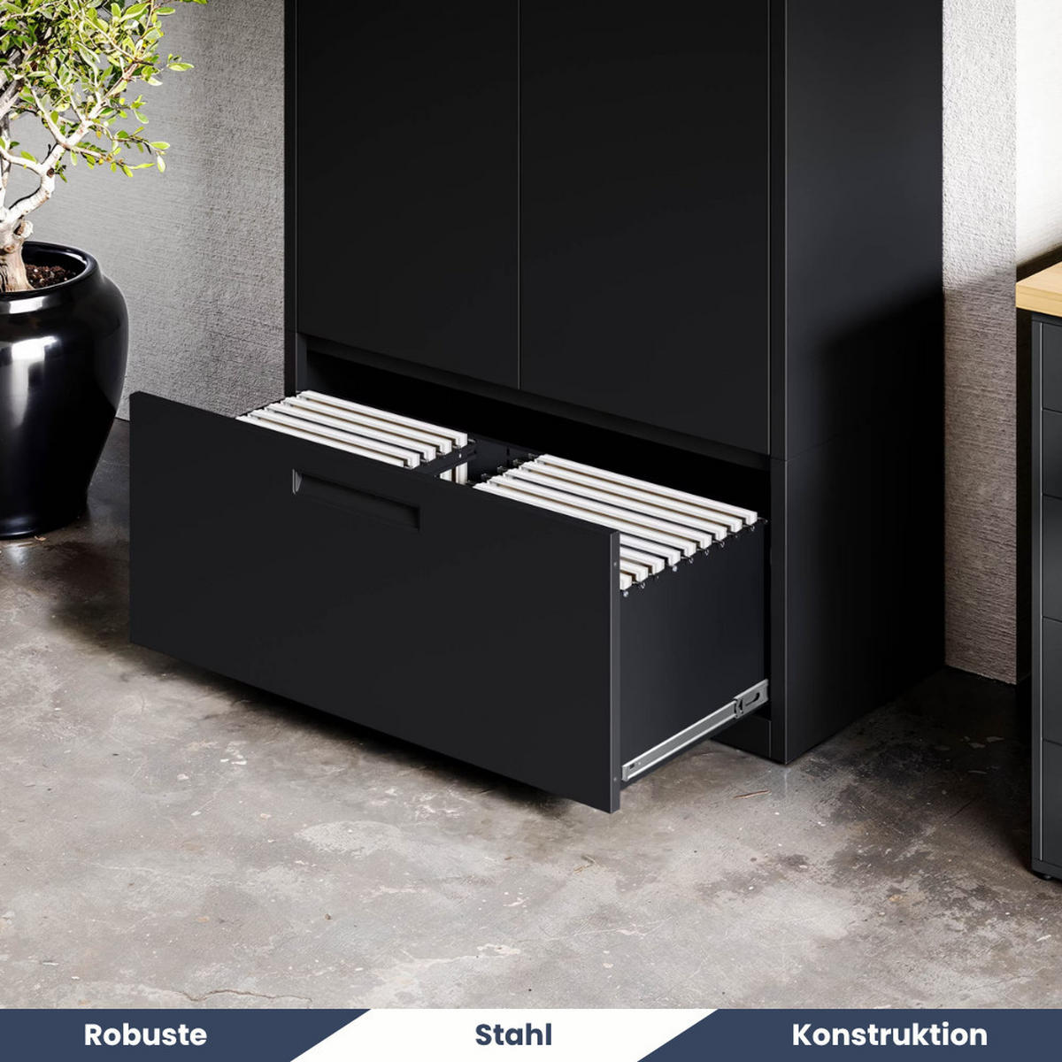 METALLSCHRANK mit Hohe Schublade RUEL 195x90x40cm Schwarz - Schwarz, Metall (90/195/40cm) - DELUKE