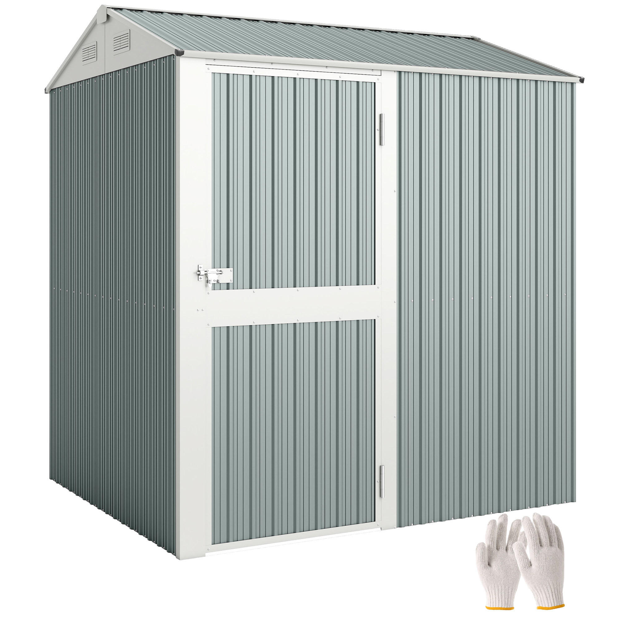 GERÄTEHAUS DE-08153 hoch, abschließbar mit Satteldach & Lüftung - Hellgrau, Metall (177/236/209cm) - ComfortXL