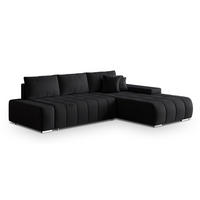 ECKSOFA ALESE R-S Schwarz Velours-Stoff mit Schlaffunktion - Schwarz, Holz (265/185cm) - MASSENO