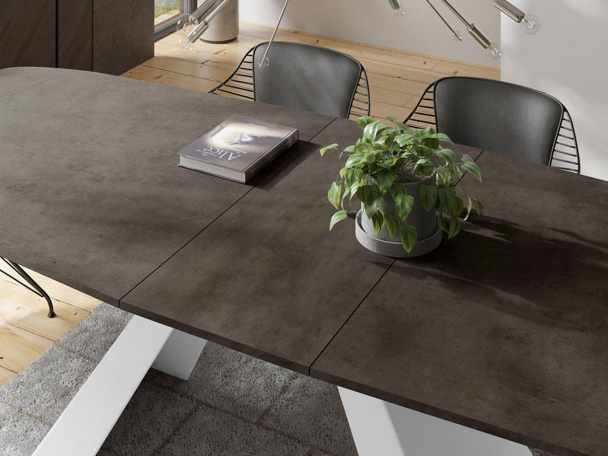 ESSTISCH Monte Weiß rechteckig ausziehbar, Dunkelgrauer Chicago Beton 180-220/90/76 cm - Dunkelgrau/Weiß, Holzwerkstoff/Metall (90/218/76cm) - WFL GROUP