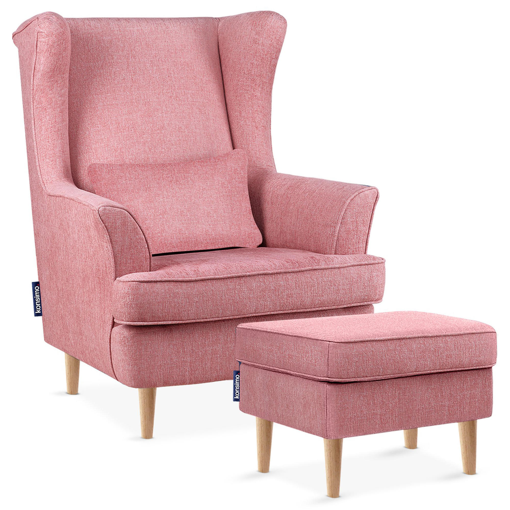 OHRENSESSEL STRALIS mit Sitzhocker, rosa - Pink, Textil (82/108/80cm) - KONSIMO®