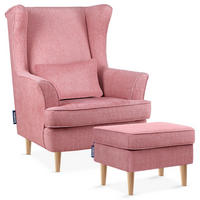 OHRENSESSEL STRALIS mit Sitzhocker, rosa - Pink, Textil (82/108/80cm) - KONSIMO®
