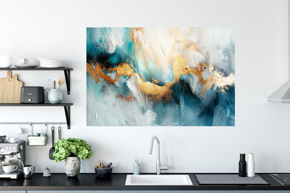 WANDTATTOO Abstrakt - Kunst - Gold - Blau 120x80 cm - Petrol, Kunststoff (120/80/0.1cm) - MuchoWow