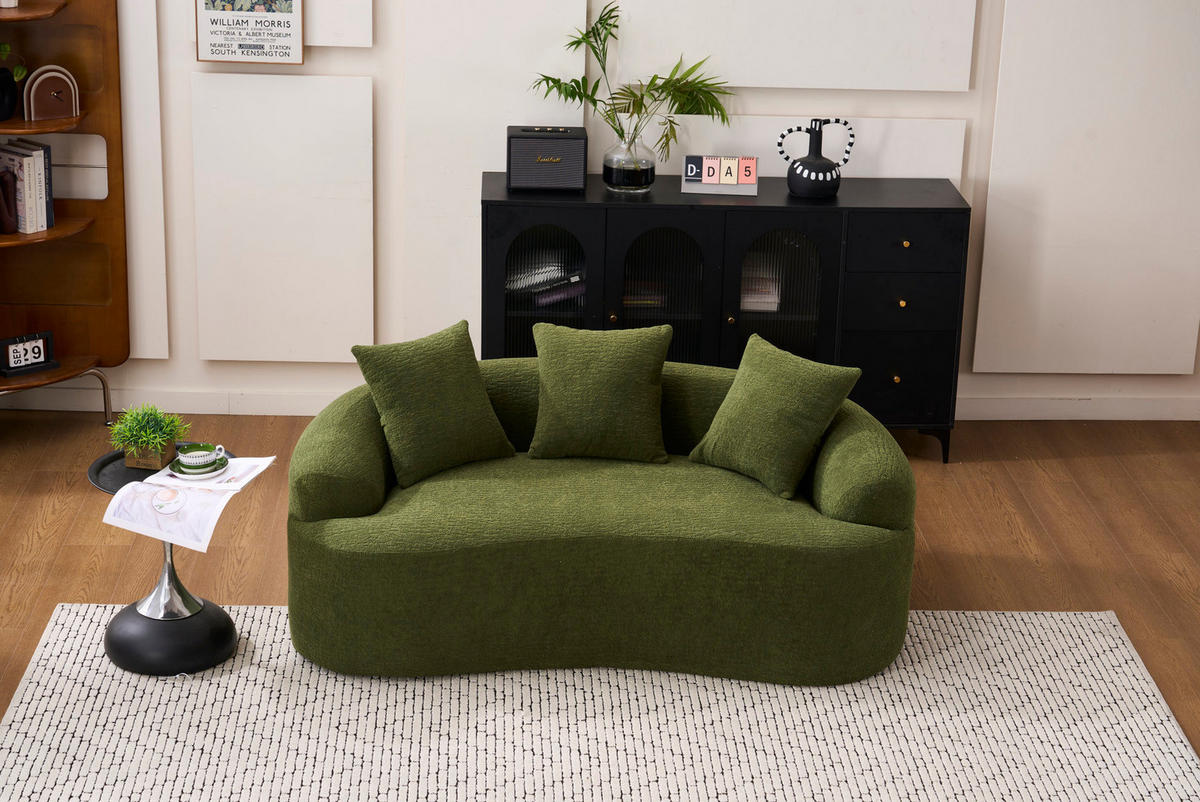 ZWEISITZER-SOFA mit tiefer Sitzfläche Chenille Grün - Grün, Kunststoff (153/63/94cm) - Meubliv