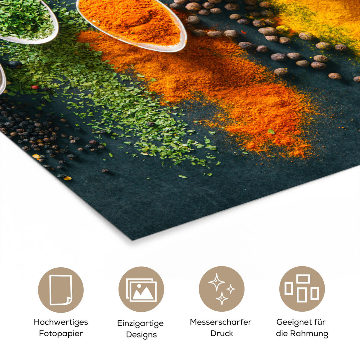 POSTER Kräuter - Gewürze - Löffel 60x80 cm - Currygelb, Papier (60/80/0.1cm) - MuchoWow