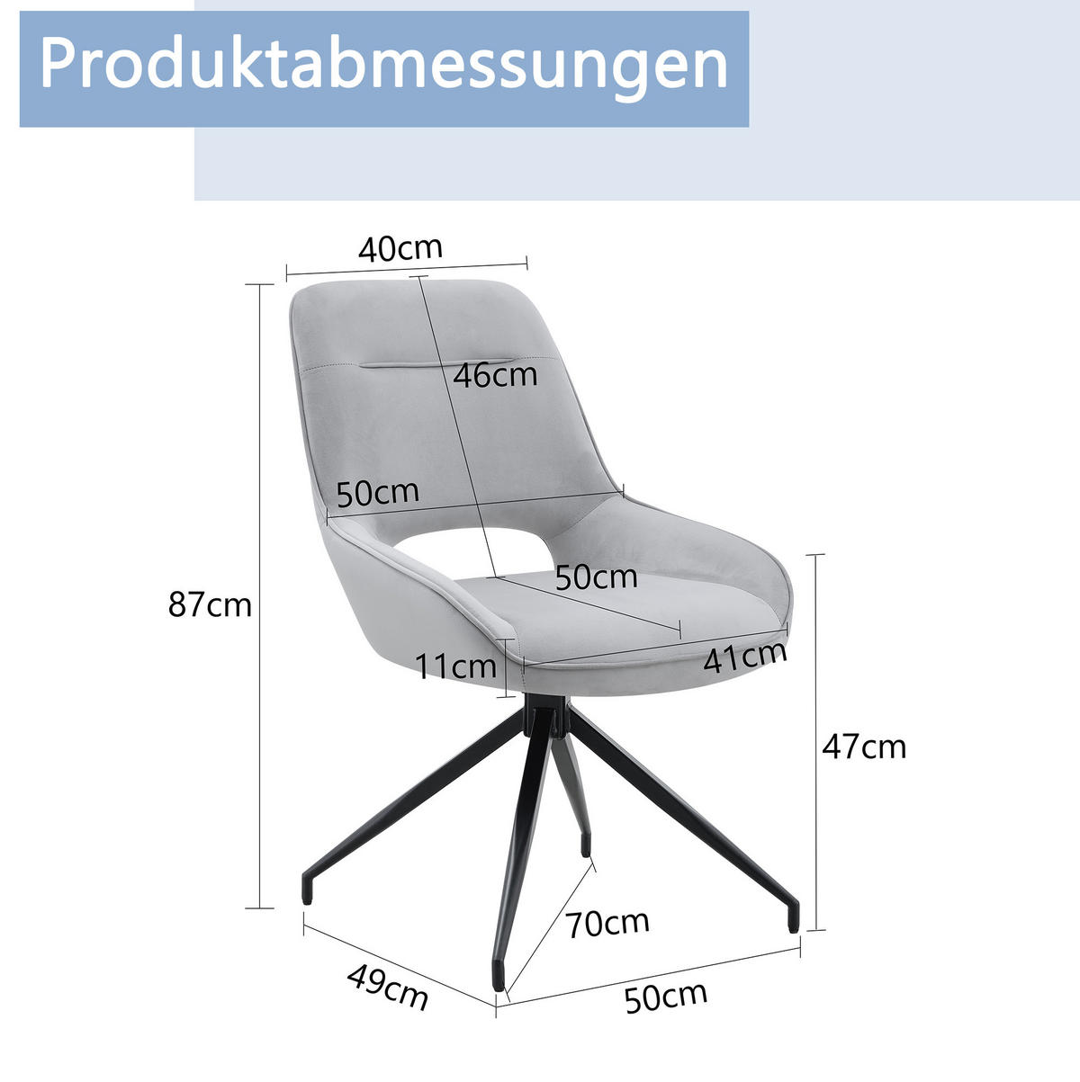 ESSZIMMERSTUHL 2er-Set drehbar Velours Hellgrau/Schwarz - Hellgrau, Metall (50/87/50cm) - Meubliv