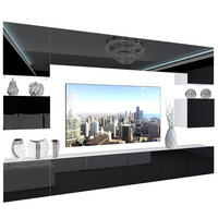 WOHNZIMMERWAND Schrankwand mit LED Schwarz - Schwarz, Holz (300/180/36cm) - B BELINI GROUP
