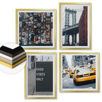WANDBILDER 4er Set - 50x50 cm & 40x60 cm Goldrahmen - Brückenstadt-Inschriften aus der Vogelperspektive - Goldfarben, Kunststoff (50/50cm) - ArtPrintCave