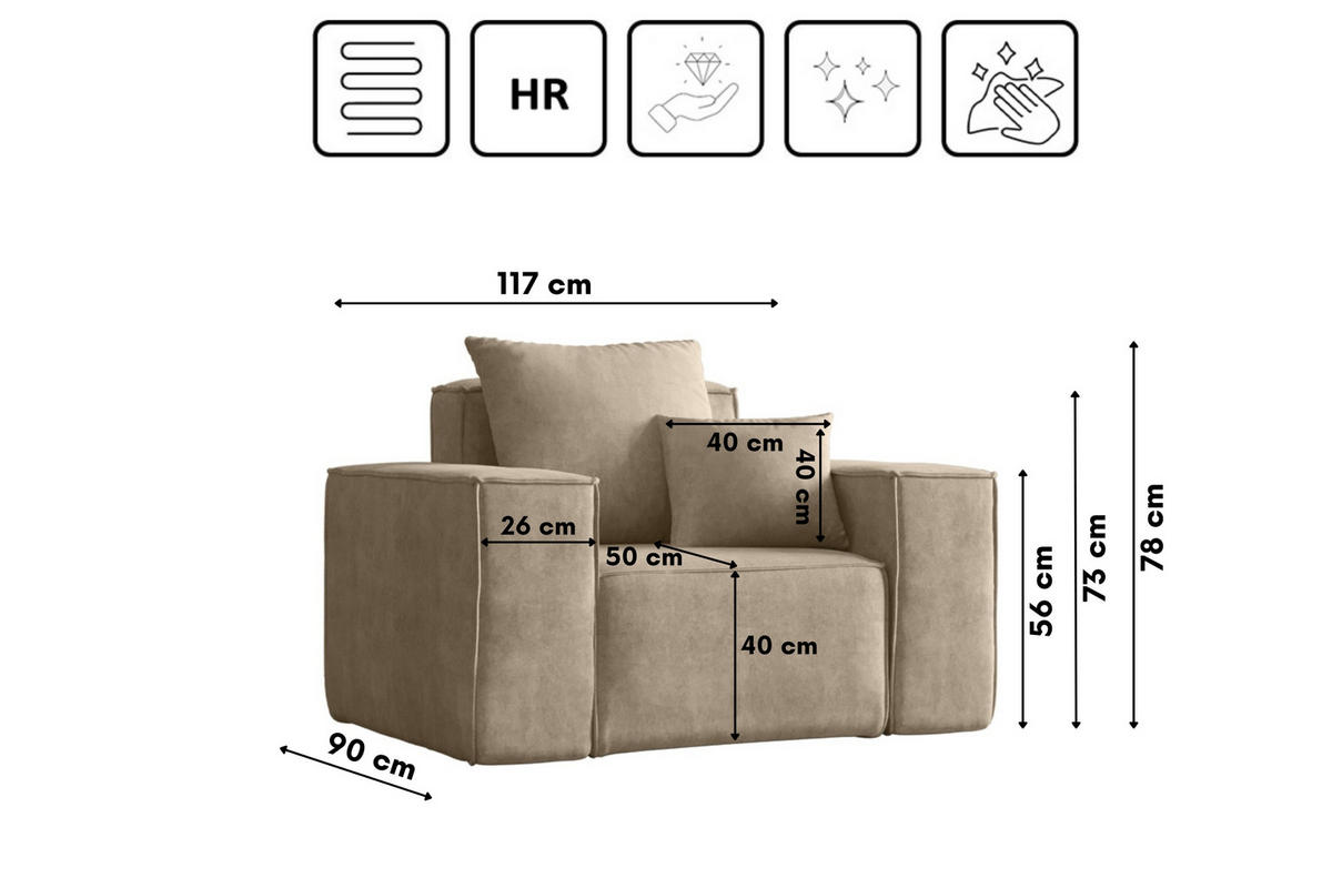 SESSEL ELLA Modern Stoff Noel Hellbeige - Ecru, Holz/Textil (90/78/117cm) - Kaiser Möbel