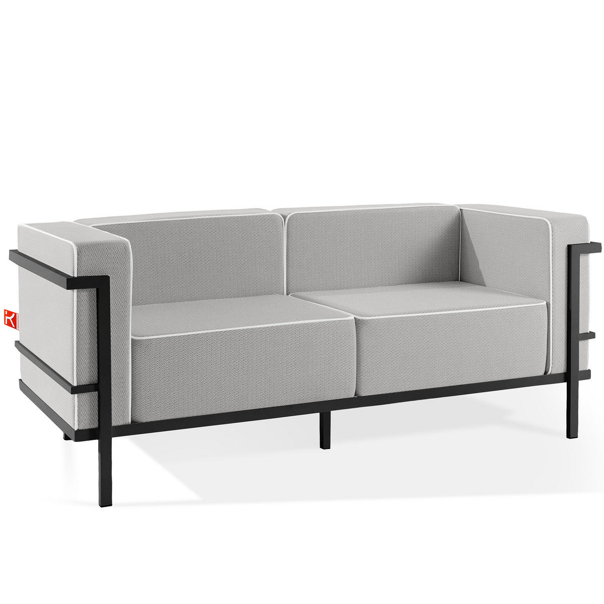 GARTENLOUNGE-SET TRIGLO 4-tlg., 1x Tisch, 2x Sessel, 1x Sofa 2-Sitzer, Modern, Dunkelgrau - Dunkelgrau/Weiß, Glas/Textil - KONSIMO®