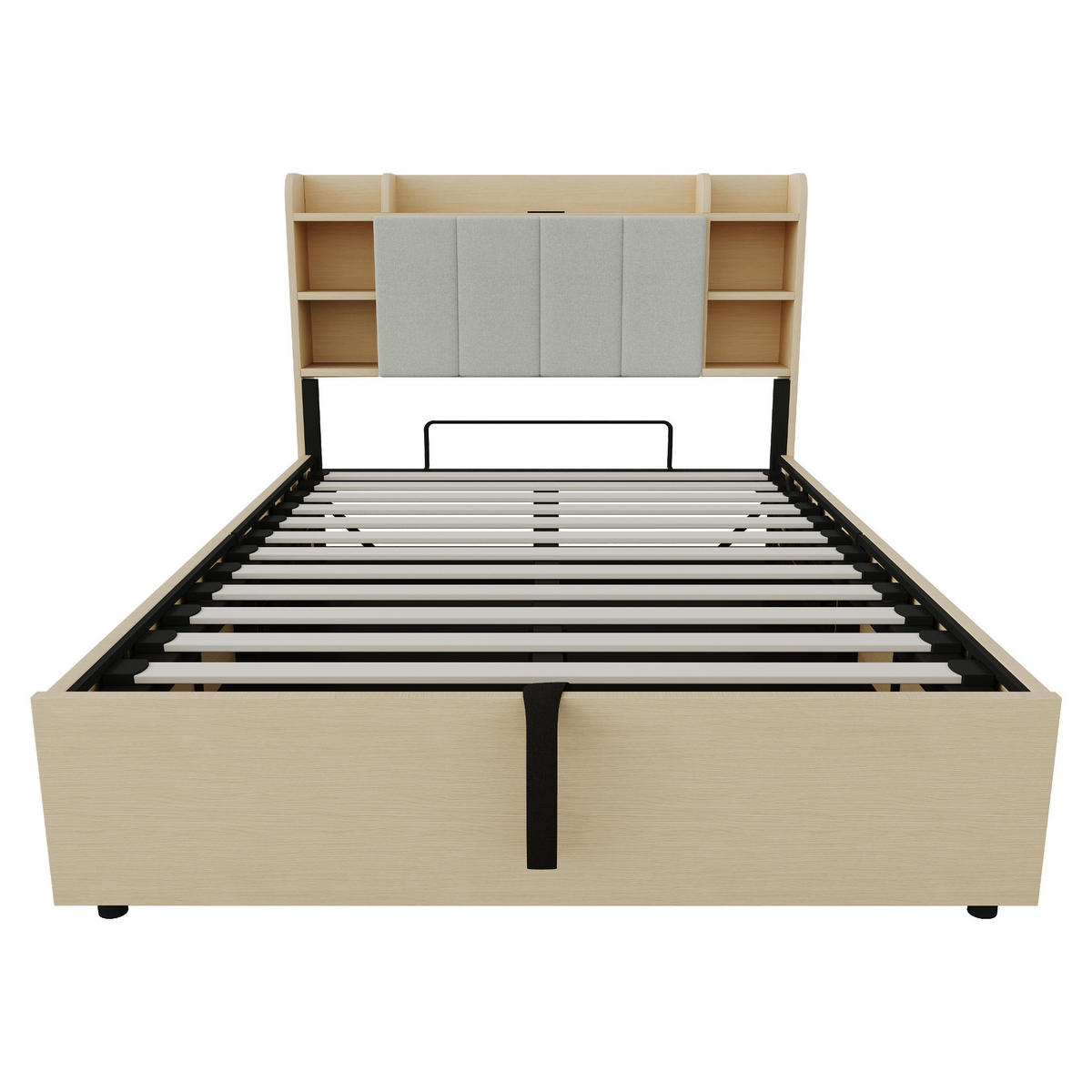 STAURAUMBETT 140/200 cm DE-01429, in Holzfarbe, mit Hydraulik und USB-C - Naturfarben, Holzwerkstoff (140/200cm) - ComfortXL