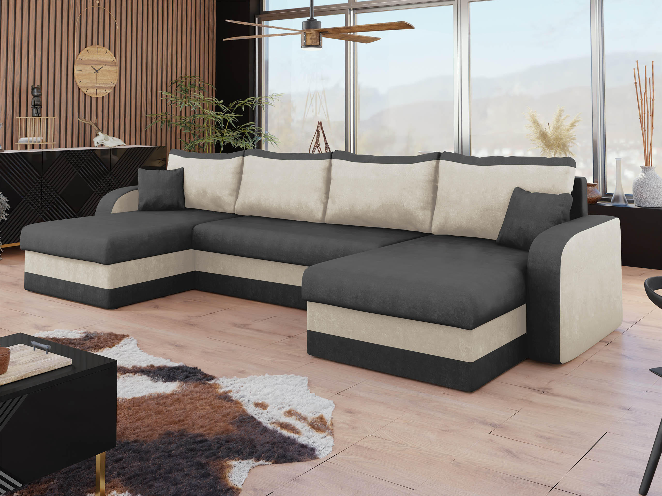 ECKSOFA Kris U - Hellgrau/Schwarz, Holz/Kunststoff (304/80/140cm) - MIRJAN24