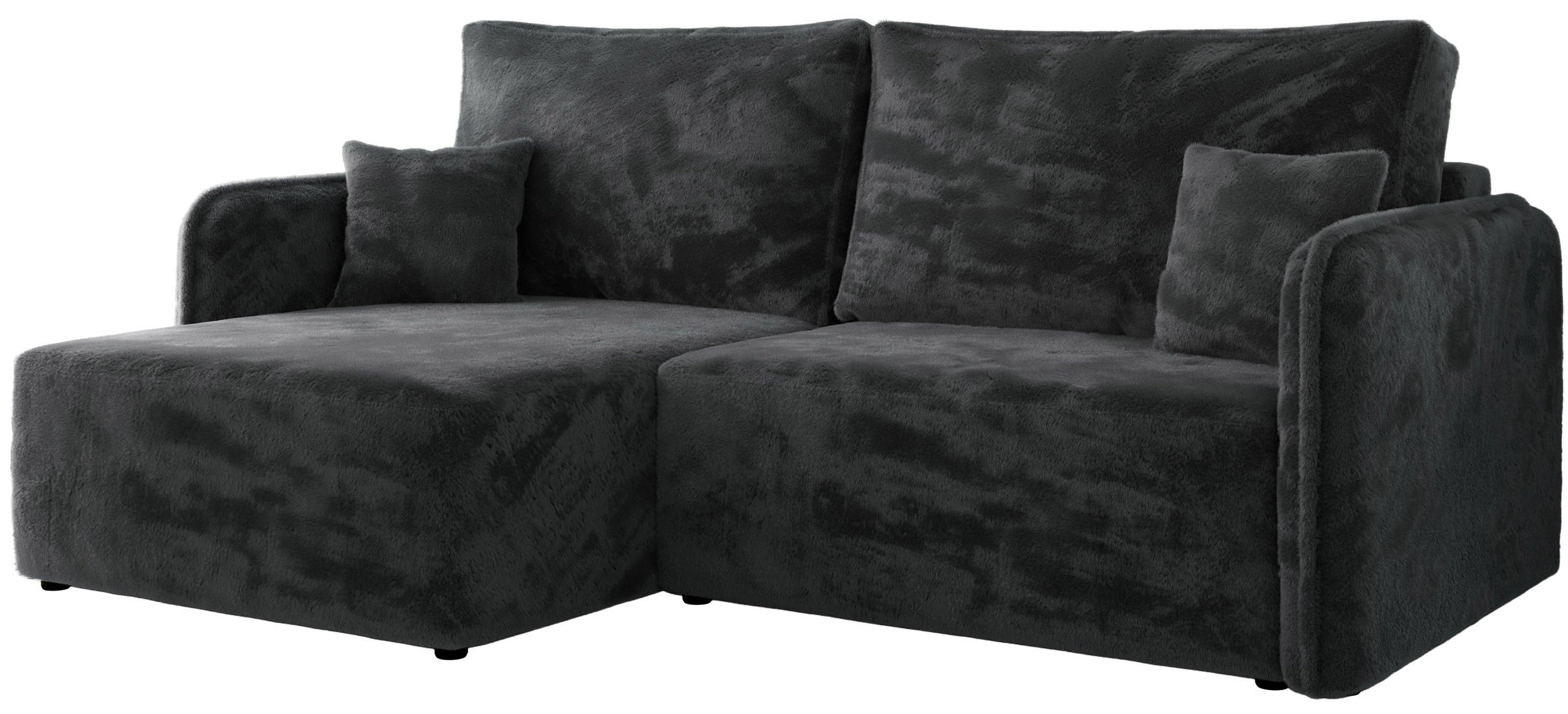 ECKSCHLAFSOFA MESTO L Dunkelgrau Plüsch - links - Dunkelgrau/Schwarz, Kunststoff/Textil (227/147cm) - MKS