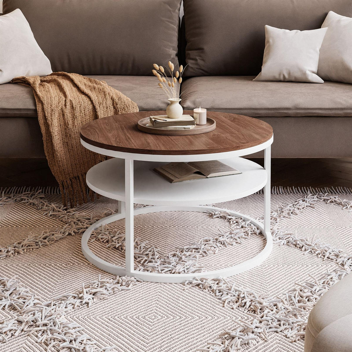 COUCHTISCH CIRI SLIM mit Regal Eichenholz Sterling - Weiß, Holzwerkstoff (60/60/42cm) - Lookway