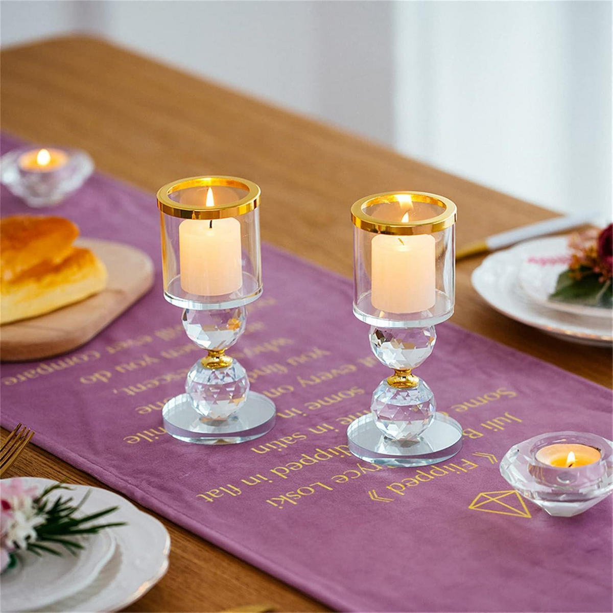 KERZENSTÄNDER 2-teiliges Set Kristall Glas Gold 15,3 cm - Goldfarben, Glas (7/15.3/7cm)