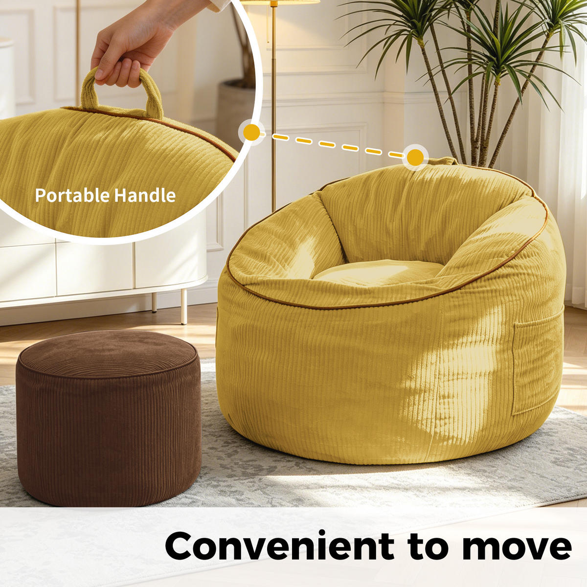SITZSACK mit Hocker 2er-Set Gelb Flanell - Gelb, Kunststoff (95/80/103cm) - Meubliv