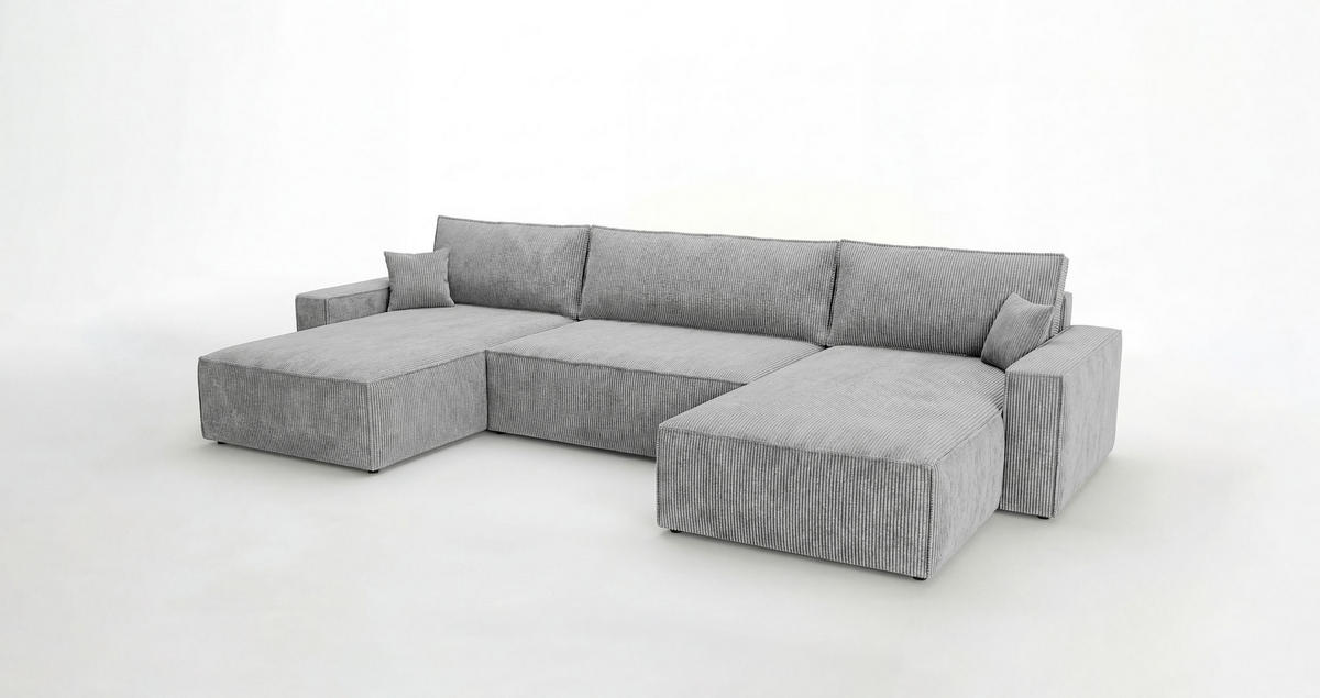 SEDACÍ souprava VIENNA tvar U šedá manšestr Poso 55 - funkce spaní, úložný prostor - šedá, textil (385/86/185cm) - Cornero