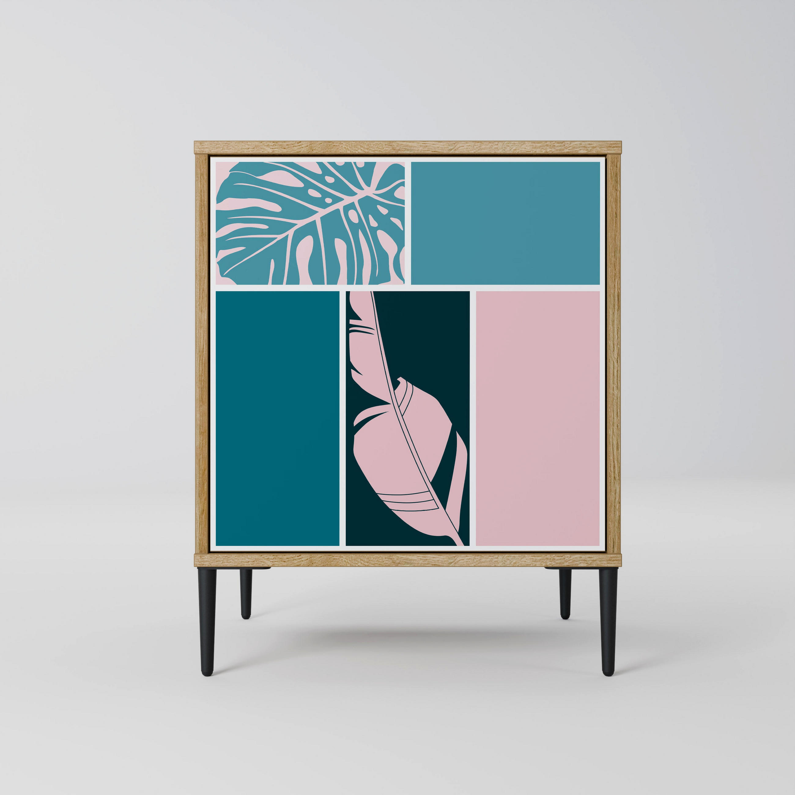 SIDEBOARD COMBINATION OF SHAPES, Eichefarben, 57,5x42x72,5 cm, Schwarze Metallfüße - Eichefarben/Multicolor, Holzwerkstoff/Metall (57.5/72.5/42cm) - SpaceRebels