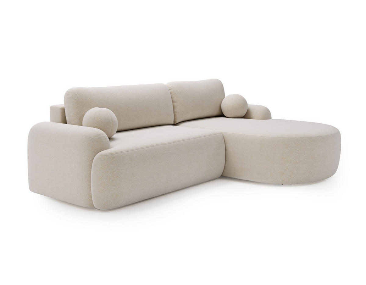ECKSOFA Cloudy Creme, Sofa aus Boucle-Stoff mit Kissen, rechte seite - Creme, Holzwerkstoff/Textil (261/177cm) - Bettso