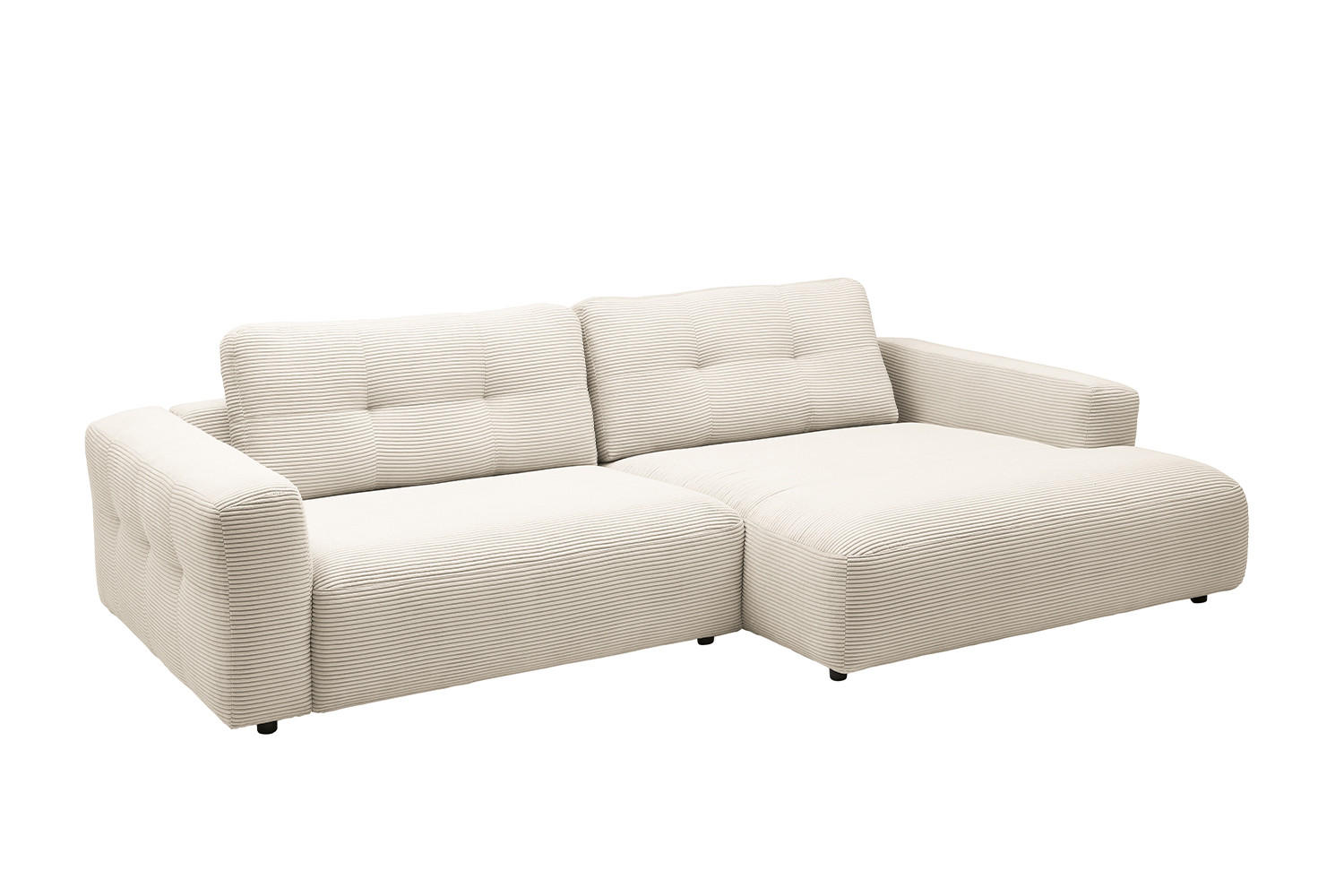 ECKSOFA XL MIKA Cremeweiß Cord - Creme/Schwarz, Kunststoff/Textil (296/167cm) - KAWOLA