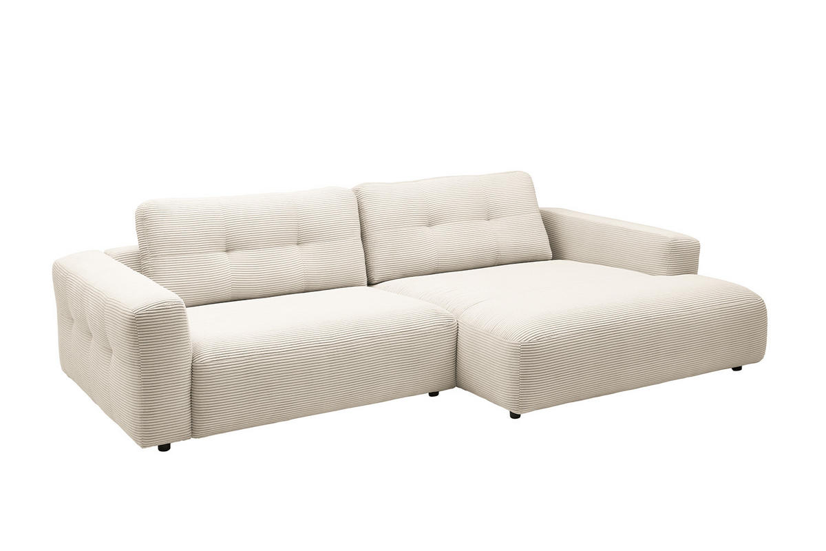 ECKSOFA XL MIKA Cremeweiß Cord - Creme/Schwarz, Kunststoff/Textil (296/167cm) - KAWOLA