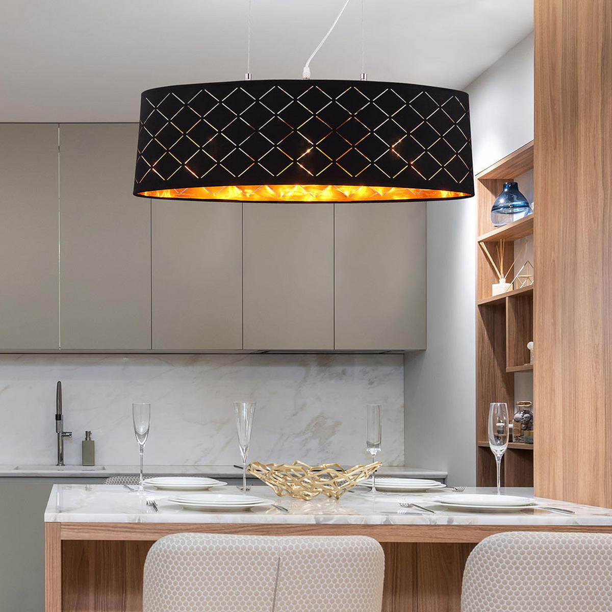 HÄNGELEUCHTE Metall Textil Schwarz Gold - Schwarz, Metall (65/25/140cm) - Globo Lighting