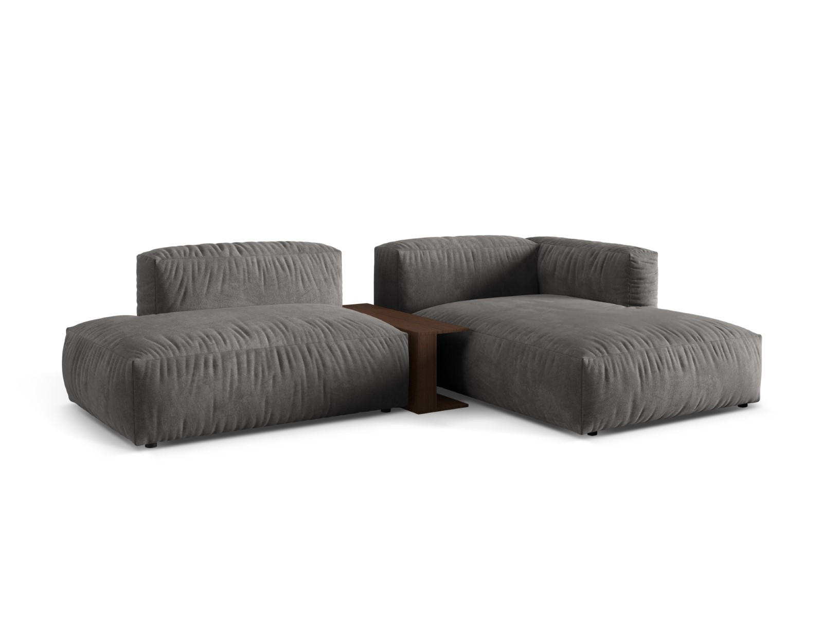 ECKSOFA modular rechts Martina aus Samt grau 2 Sitzplätze - Grau, Textil (176/285cm) - Micadoni