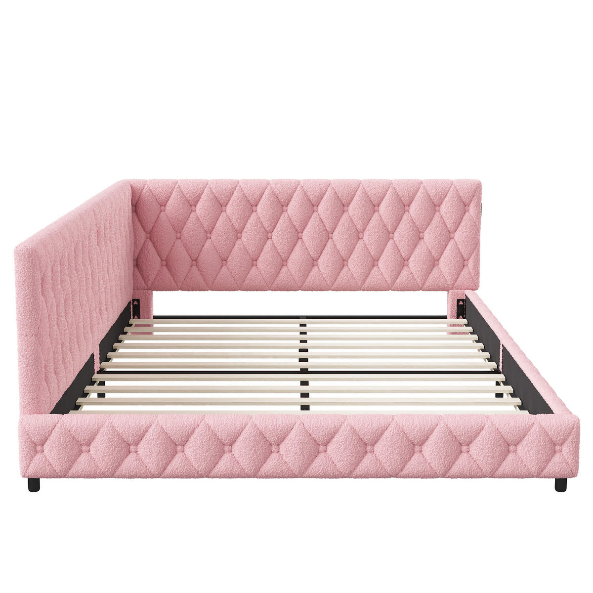 POLSTERBETT 140x200 cm LED USB Teddy Stoff rosa - Rosa, Holz (140/200cm) - LEBENLANG