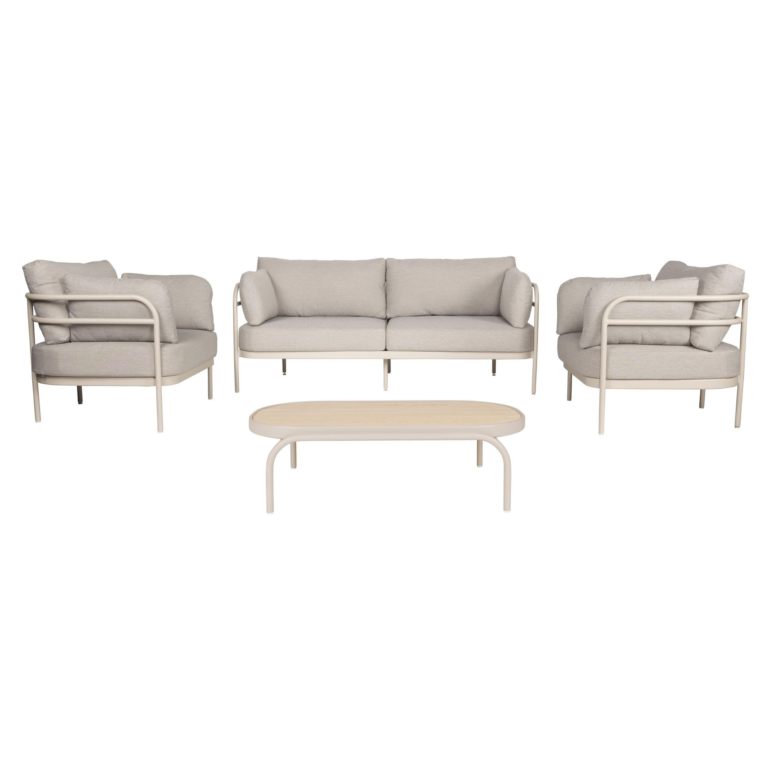 GARTENSET Vista Sofa/ 2 Sessel/ Couchtisch - Beige, Kunststoff - Zuiver